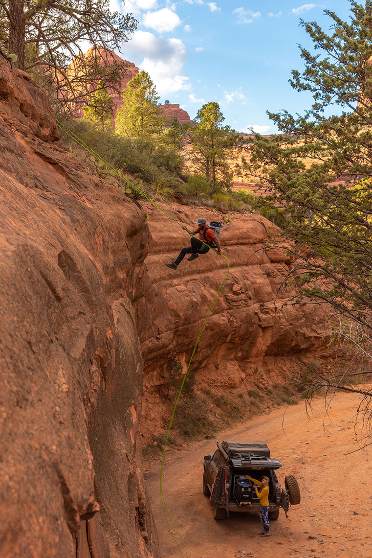 Climber Ryan Robinson rappel Sedona, AZ  Dometic Photoshoot, Lifestyle Adventure Photographer Daniel Britton.