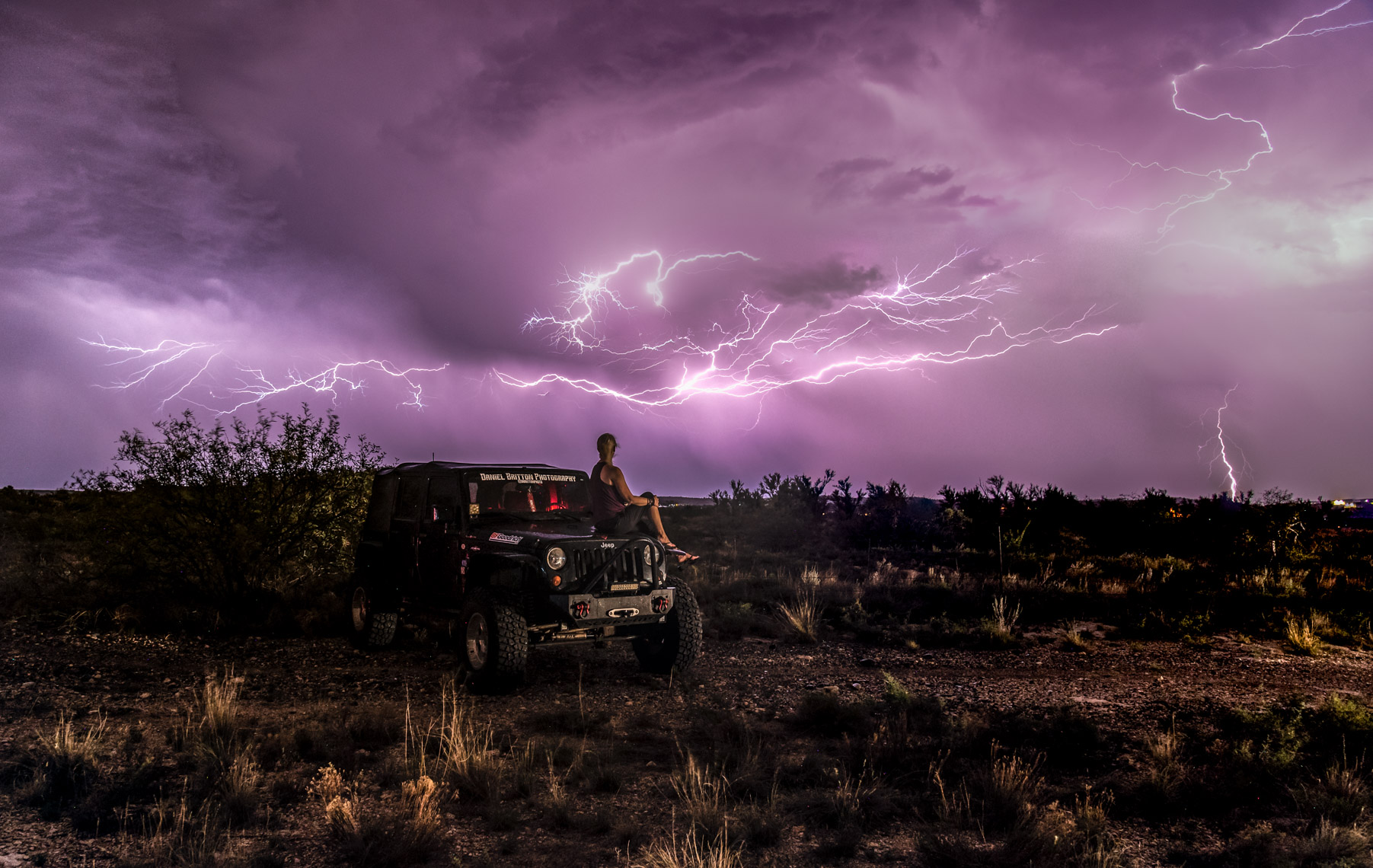 Jeep Wrangler, Lightning Storm, Sedona, Arizona, Long Exposure, Automobile, Adventure Lifestyle Photographer, Daniel Britton